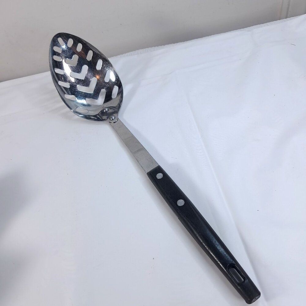 Vintage Household Stainless Steel Serving slotted Spoon brown brown black handle